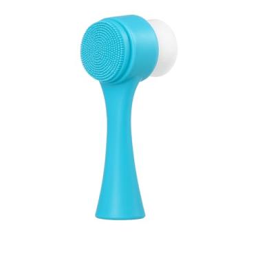 Imagem de Escova de Limpeza Facial 2 em 1, Silicone e Cerdas Macias, Manual, 13x7cm, para Skin Care, Massagem e Escova de Limpeza Facial 2 em 1 com Cerdas Macias e Silicone – Massagem, Esfoliação e Cuidados com a Pele (Azul)