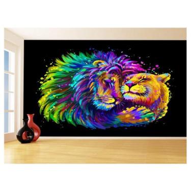 Imagem de Papel De Parede 3D Animais Leão Família Casal 3,5M Anm524 - Você Decor