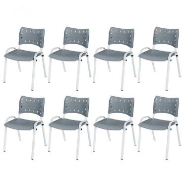 Imagem de Cadeira Iso Base Branco , Escritório Cinza Kit 8 Un