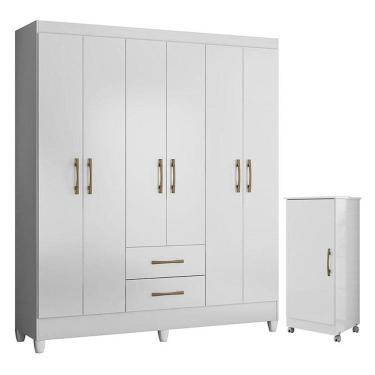 Imagem de Guarda Roupa Casal Panamá E Armário Multiuso Lírio Branco Brilho - Moval