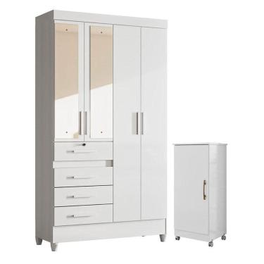 Imagem de Guarda Roupa Infantil Sobral Com Espelho E Armário Multiuso Lírio Branco Brilho - Moval