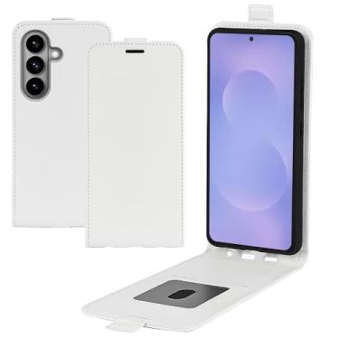 Imagem de Capa para Samsung Galaxy S26, capa de telefone flip vertical fina de couro PU capa protetora com fecho magnético com compartimento para cartão (branca)