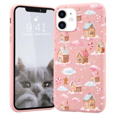 Imagem de MAYCARI CozyNestCYCute Christmas House Capa para iPhone 14 Plus Adorável Gingerbread Man Capa de telefone de silicone líquido Dream Girl Capa para meninas meninos Slim forro de microfibra macio