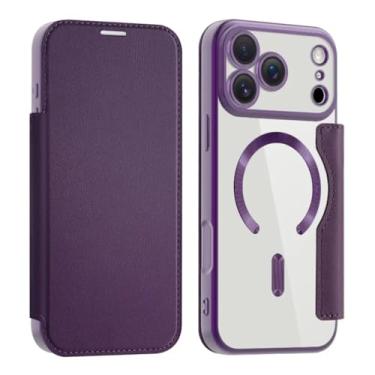 Imagem de SFDSUH Capa Flip Magnética em Couro PU com Revestimento Transparente e Suporte para Cartões para iPhone 16e (Para iPhone 16e/Roxo)