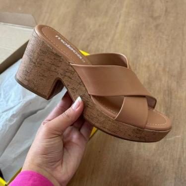 Imagem de Tamanco Cortiça Plataforma Salto Groso Alto Meia Pata Moleca cor:BegeT