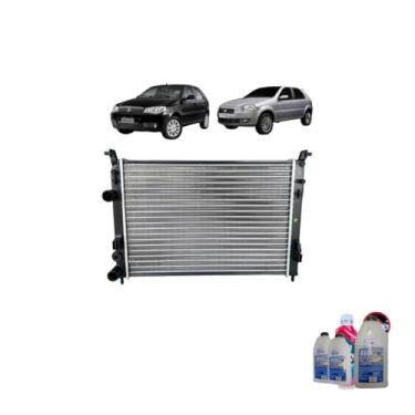 Imagem de Kit Radiador Palio Fire 1.0, 1.3 8/16V Strada 1.4 C/S Ar + Aditivo Radiador Radiex R1892 Rosa Pronto Uso + Água Desmineralizada