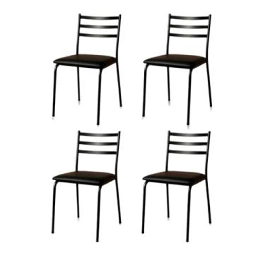 Imagem de Kit Jogo de 4 Cadeiras para Mesa de Jantar Cozinha Estofada Industrial Metal Resistente Confortável (Preto)