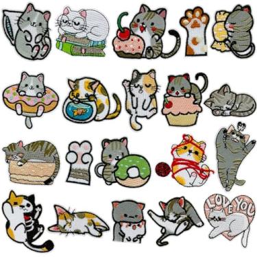 Imagem de 20 peças de remendos bordados de gato fofo, aplique de passar a ferro/costurar em apliques para roupas, jaquetas, jeans, bolsas, decoração DIY (gato, 20 peças)
