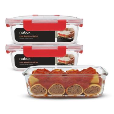 Imagem de 3 Potes Vidro Hermético Trava Mais Resistentes Marmita 1040ml - U4HOME