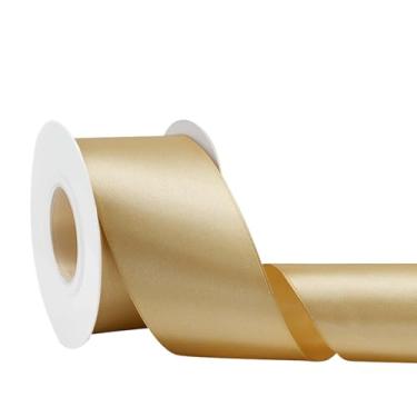 Imagem de Simplegoal Fita de cetim dourada dupla face 5,8 cm x 65 metros fitas douradas de poliéster para embrulho de presente, fita de tecido para artesanato, buquê de flores, costura, artes, decoração de