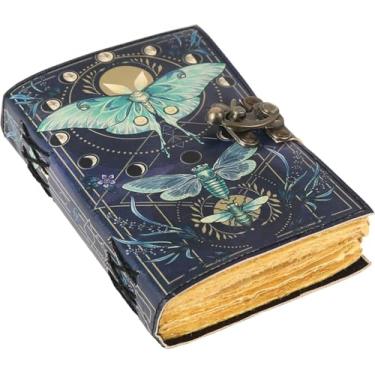 Imagem de TUZECH Livro de feitiços de mariposas encadernadas em couro, diário, borda, papel Grimório, impresso, suprimento de bruxaria e caderno de feitiços de bruxa, livro vintage antigo para homens e mulheres
