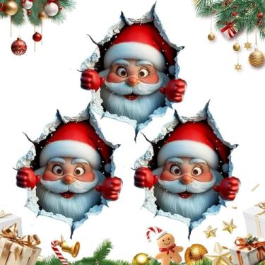 Imagem de Adesivo de Papai Noel quebrando parede 3D, adesivo de parede criativo de Natal com efeito realista de quebra de parede, adesivo divertido de Papai Noel de Natal 3D para porta, janelas, geladeira e