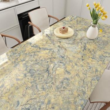 Imagem de EPPKILY Papel de contato de mármore dourado abstrato, descasque e cole bancadas, 40 cm x 78 cm, papel de parede de mármore amarelo dourado, espesso, brilhante, autoadesivo, removível, para armários de