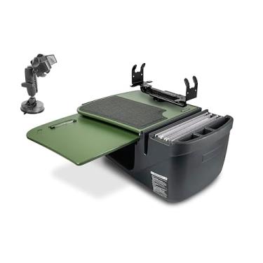 Imagem de AutoExec Mesa de carro GripMaster para sua estação de trabalho de veículos e escritório móvel, verde militar, com suporte de impressora e suporte de telefone com sucção
