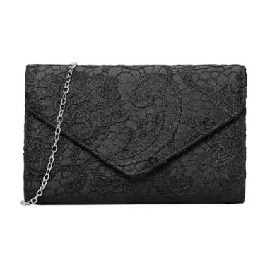 Imagem de BVEOGMRO Bolsa clutch de renda para mulheres, bolsa transversal à noite, casamento, festa, formal, feminina, elegante, envelope, Preto