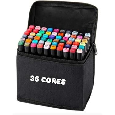 Imagem de Estojo com 36 Canetas de Colorir Hidrográficas Laváveis, Ponta Dupla | Canetinhas Coloridas para Desenho, Escolar, Artística e Infantil