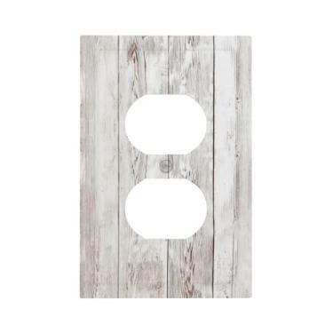 Imagem de Tulpock Capa de tomada de cabine de madeira branca e cinza rústica para interruptor de luz decorativa country fazenda placa de parede de madeira cinza Switchpalte tomada elétrica para banheiro