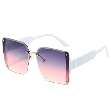 Imagem de HCHES Óculos de Sol Femininos de Luxo com Estampa de Leopardo Degradê, Armação Retrô Sem Aro, Proteção UV400 (Branco e Roxo)