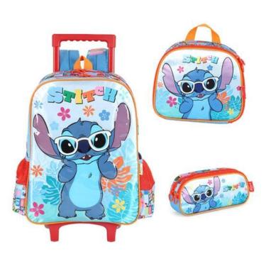 Imagem de Kit Mochila Rodinhas E Costas Lancheira Estojo Stitch Angel