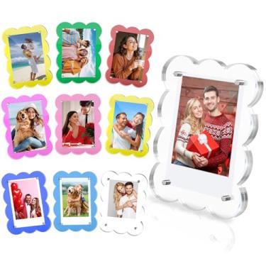 Imagem de JUOIFIP Pacote com 10 ímãs polarizados de acrílico 3x4 para geladeira, molduras transparentes recortadas para foto Instax, mini moldura tamanho carteira para geladeira (várias cores)