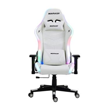 Imagem de MAX RACER Cadeira Gamer Khroma - Poltronas Gamer de Aço, Cadeira Ergonômica - Luz LED, Suporta 150kg, Braço 2D, Tecido Sintético PVC, Inclinação 135°, Almofada Cervical e Lombar - WiFi - Branca