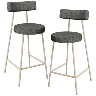 Imagem de Kit 02 Banquetas Baixa Cozinha Sala Jantar Bancada Milão Arena L02 Linho Mescla Chumbo - Lyam Decor