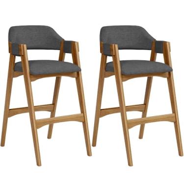 Imagem de Kit 02 Banquetas Altas Para Cozinha Sala de Jantar Bar Suran L02 Linho Cinza Escuro - Lyam Decor