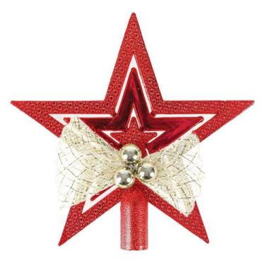 Imagem de Estrela Natal Vermelha Topo Árvore ou Estrela Dourada Enfeite Decoraçã