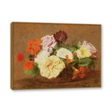 Imagem de Moldura de teca. Arte em tela floral country, pintura botânica vintage de natureza morta, decoração de parede de cozinha de fazenda emoldurada para sala de jantar. A30. 80 x 105 cm - 31,5 x 41,3 pol