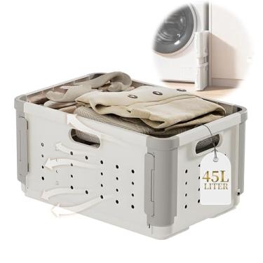 Imagem de Cesto de Roupa Suja Dobrável com Rodinhas Grande 45L, Cesto Organizador Plástico com Divisória Multiuso para Lavanderia, Banheiro, Quarto, Casa e Brinquedos