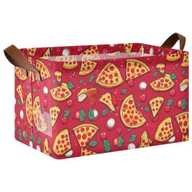 Imagem de Pizza cestas decorativas vermelhas engraçadas para decoração de casa com alças, caixas grandes para armazenamento e organização de trailers, 17 x 29 x 25 cm, 1 pacote