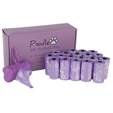Imagem de Sacos biodegradáveis para cocô de cachorro da Poodle Pet | 400 unidades | Ecológico, à prova de vazamento, sem perfume | Coleta de resíduos recicláveis - Ups | Dispensador de saco grátis incluído | 21 x 30 cm