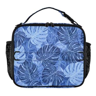Imagem de Joisal Lancheira azul tropical com folhas de palmeira para mulheres, meninas, lancheira masculina e infantil, lancheira para trabalho, reutilizável para alimentos, isolada para adultos