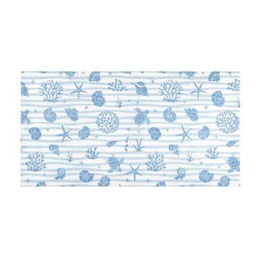 Imagem de Joisal Blue Underwater Seashells Corals Starfish 99 x 50 cm Tapete de banho antiderrapante extra macio