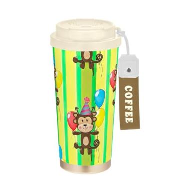 Imagem de TSENQUE Funny Monkeys - Caneca de café de viagem de 473 ml com tampa de canudo e filp, copo de parede dupla isolado a vácuo com revestimento cerâmico para escola, escritório, festa, acampamento