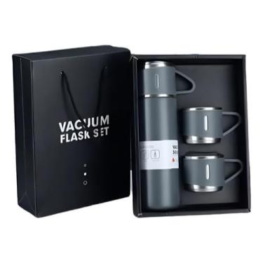 Imagem de Kit Garrafa Térmica com Isolamento a Vácuo 500ml com 3 Xícaras – Mantém Bebidas Quentes e Frias por Horas(Cinza)