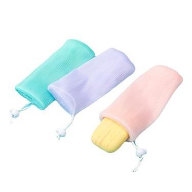 Imagem de Rede de espuma de sabão facial extragrossa, bolsa protetora de sabão para pendurar sabão artesanal, chuveiro, sabonete corporal, acessórios de banho com gancho de armazenamento