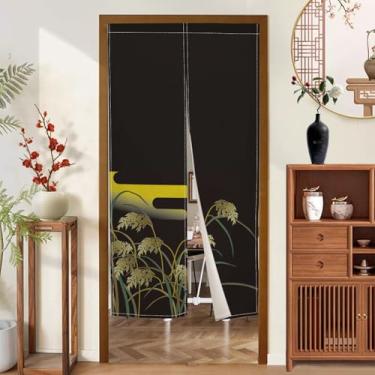 Imagem de XMJJKUF Noren Cortina de porta japonesa estilo longo tratamento de janela tapeçaria preta de grão maduro cortinas de porta poliéster para privacidade divisória painel divisória cozinha decoração de