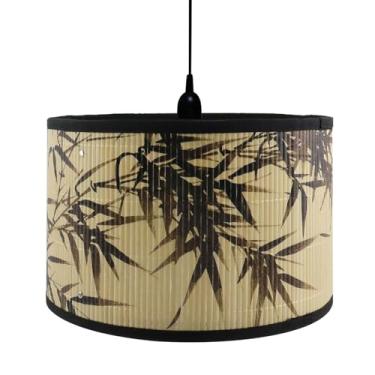 Imagem de Crapyt Abajur de madeira E27 redondo removível, 30 cm × 30 cm × 20 cm Abajur de madeira com estampa de plantas e pássaros, padrão de pintura de lavagem de tinta para mesa/piso/teto/lâmpada de parede