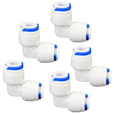 Imagem de Cotovelo de pressão para conectar purificador de água, tubo PE de 1/10.2 cm, encaixe push-to-connect, compatível com filtragem de água RO, pré-purificador, geladeira, adaptador de plástico para