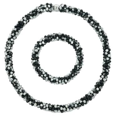 Imagem de Esbbela Colar com contas atadas à mão, conjunto de joias, conjunto de joias, gargantilha de cristal artificial para mulheres - fio de contas feito à mão, cristal facetado brilhante, Rondelle-43 cm, 30