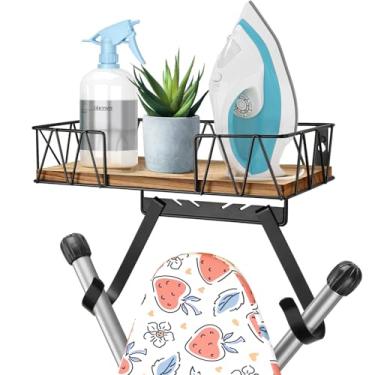 Imagem de Vincona Cabide de tábua de passar com ganchos removíveis, suporte de tábua de passar a ferro montado na parede para perna T/Y, suporte de ferro com economia de espaço para armazenamento e organização