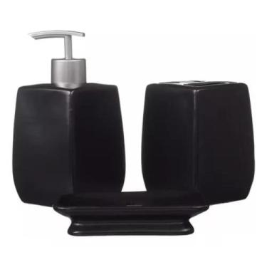 Imagem de Conjunto Lavabo Banheiro Dispenser Líquido Saboneteira Black 105 - PGB