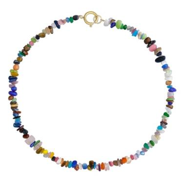 Imagem de KELITCH Colar de pedras coloridas moda feminina requintado colar de contas turquesa estilo boêmio joia à prova d'água joia irregular pedra natural presente, Pedra natural