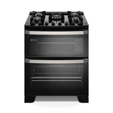 Imagem de Fogão 5 bocas Electrolux Preto Experience Mesa de Vidro, 2 Fornos e PerfectCook360 (FE5DB) 220V
