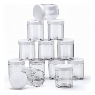 Imagem de Embalagem com 12 frascos de plástico transparente para guardar geleca com tampas para produtos de beleza, faça você mesmo ou outros, Branco, 5 Ounce