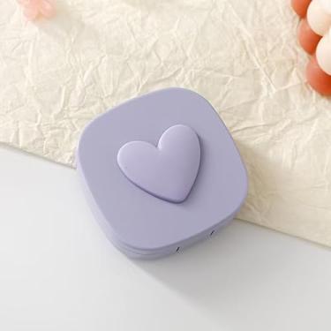 Imagem de Capas para lentes de contato Love Heart, caixa portátil de viagem para lentes de contato com espelho, kit organizador de óculos de cuidados com os olhos fofos (roxo)