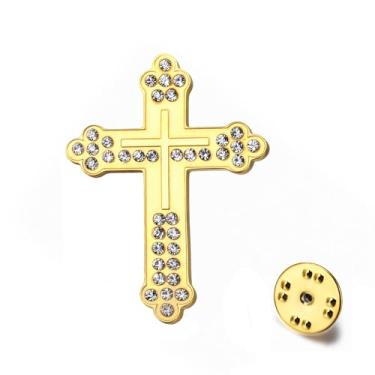 Imagem de TEAMER Broche de cruz de strass, crucifixo ortodoxo russo, igreja oriental, cruz, joias religiosas, cristãs, para mulheres e homens, 22*30mm, Aço inoxidável, Sem Pedra Preciosa