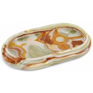 Imagem de SPESHSTONES Bandeja oval de mármore de 24,8 cm, organizador de joias feito à mão, ônix verde, decoração estética para quarto, bandeja decorativa feita à mão para exibição de brincos, suporte de anel