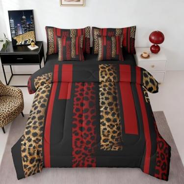 Imagem de Castle Fairy Jogo de cama solteiro com estampa de leopardo africano, estampa de leopardo selvagem, tamanho solteiro para crianças, geométrico, vermelho, retangular, lençol com edredom, lençol e